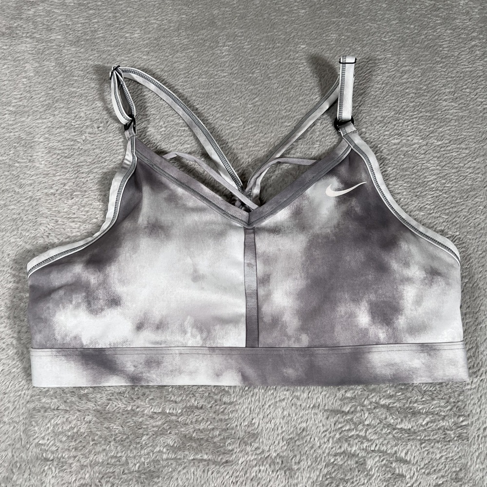 Nike Sports Bra Womens Large Gray White Tie Dye Indy Light Adjustable DQ1121-084